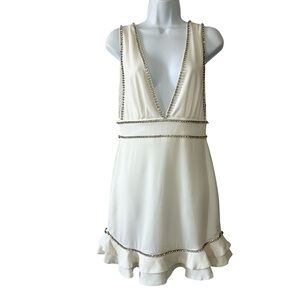 NBD Women’s Embellished White Tavi Dress with Silver Rhinestone Trim- Medium